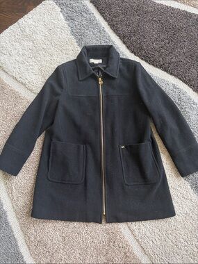 Michael Kors Black Wool Zip Coat with Gold Trim